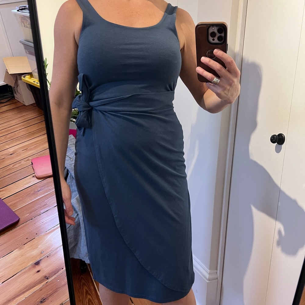 Pact Slate Blue Midi Wrap-Tie Dress
